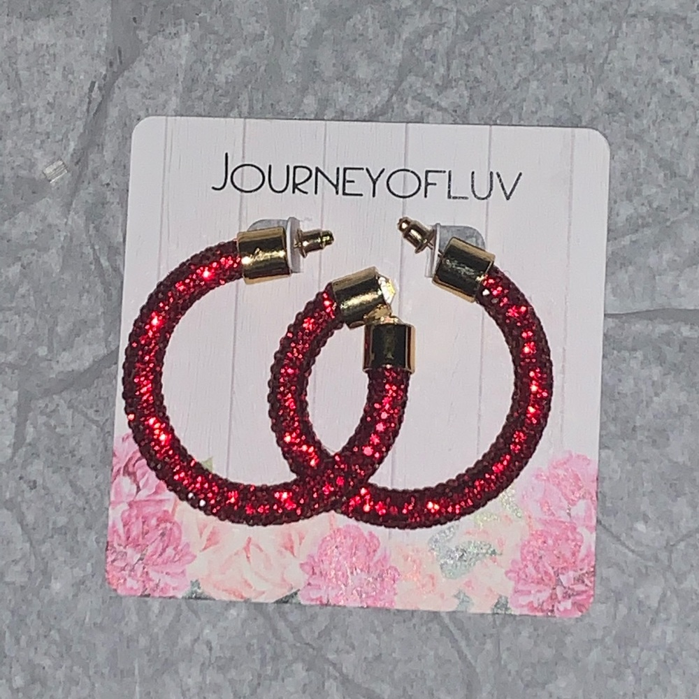 Red sparkle mini hoops